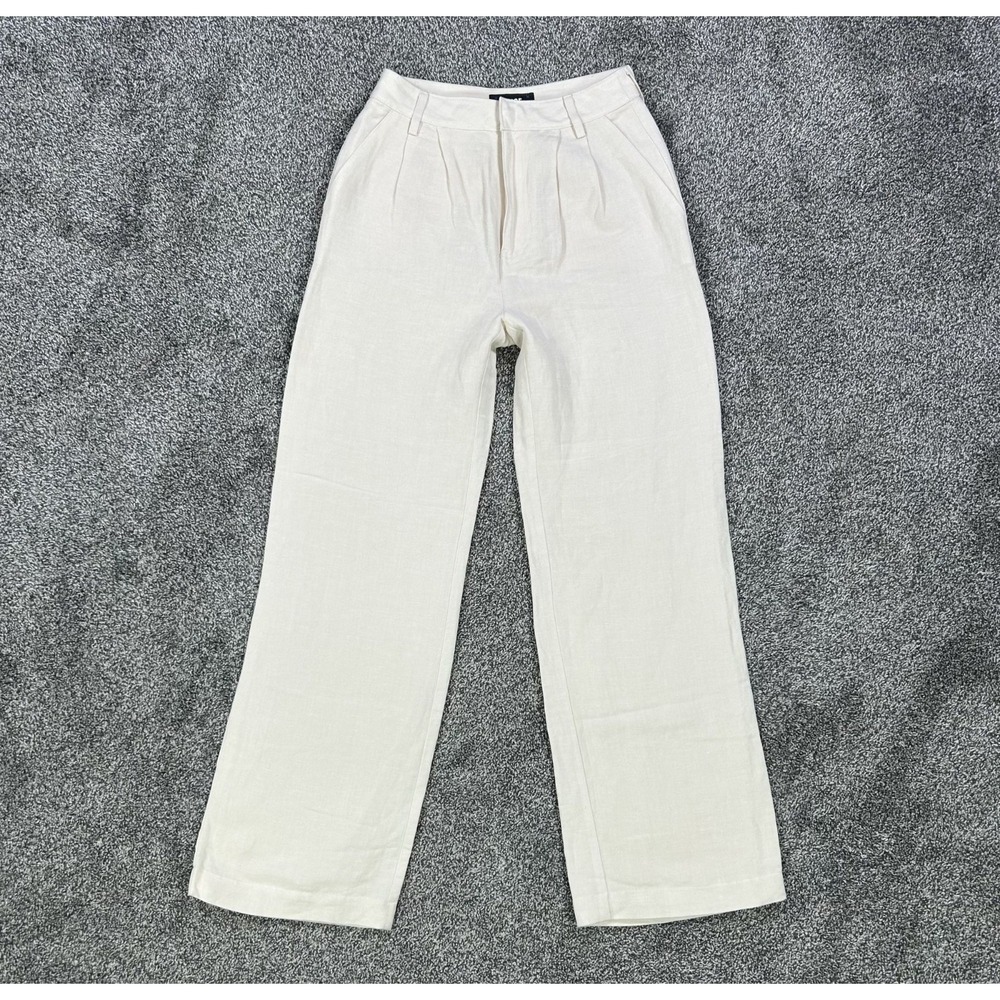 NEW Paige Monette Pant Antique Paper Straight Leg Linen Pleated Trouser Womens 4 - Picture 1 of 10